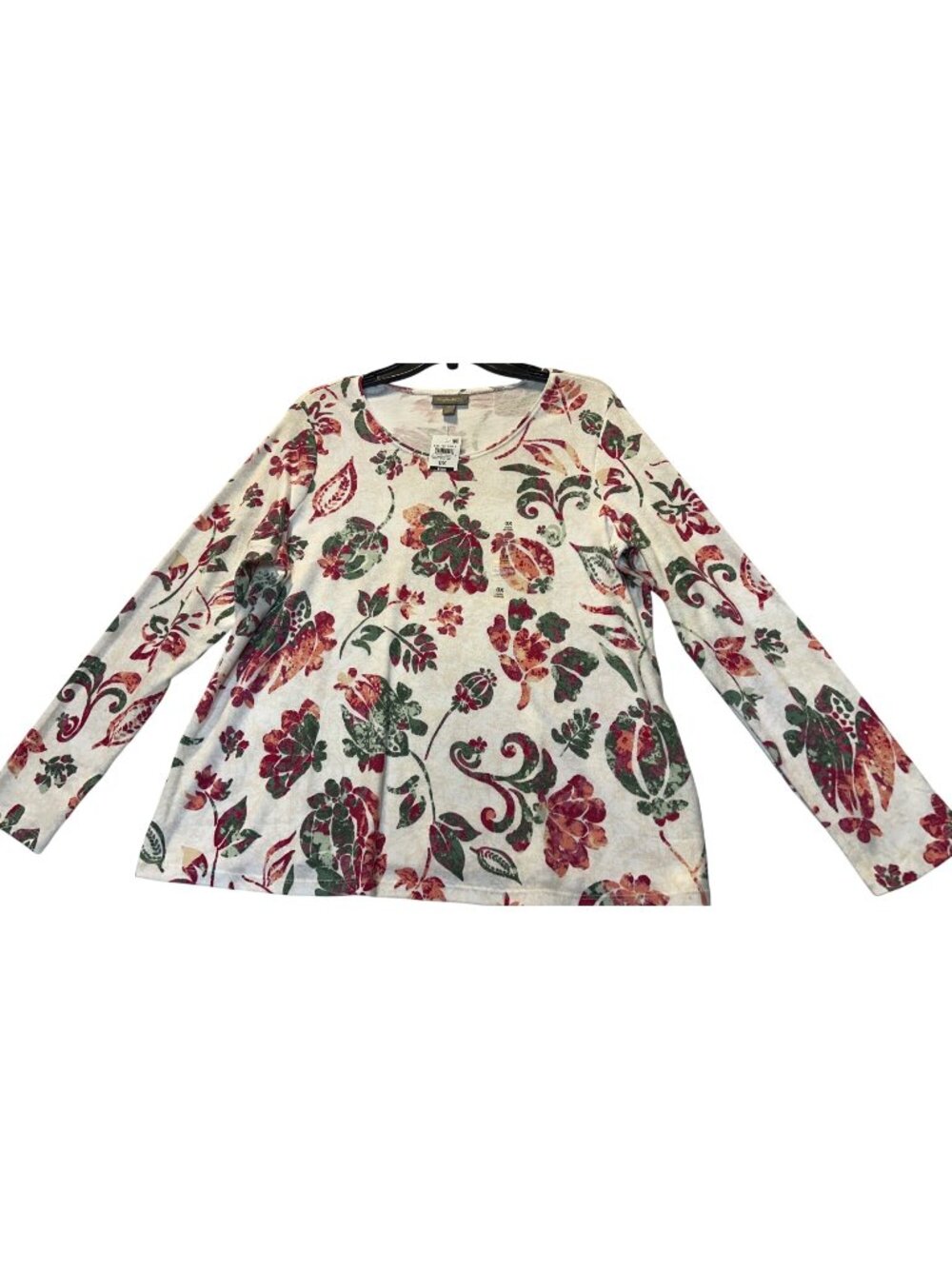 Style & Co Womens Plus Size 0X Floral Long Sleeve Top Bright White Combo